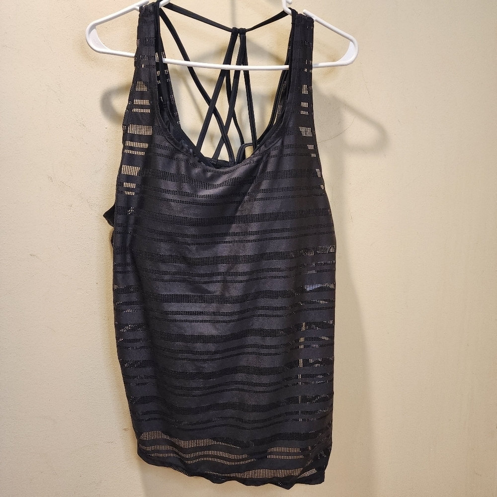 FABLETICS Demi Lovatob Black Sheer Strappy Tank Top Athletic Racervack Size